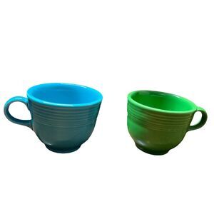 Set of 2 Fiestaware Lead Free Tea Cups 1-turquoise, 1-shamrock-wear On Rim HLCC